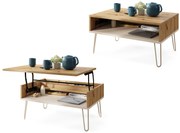 Mazzoni HAIRPIN S-90 Artisan Tölgy/Bézs (Pezsgő) - MODERN DOHÁNYZÓASZTAL MEGEMELHETŐ ASZTALLAPPAL + TÁROLÓRÉSSZEL + POLCCAL