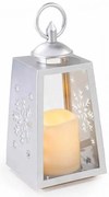 Karácsonyi lámpás ledes gyertyával 20x10x10 cm ezüst