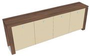 Verno+ alacsony szekrény 260 x 46 x 90 cm, üvegajtó, dió / vanília