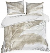 Szatén ágyneműhuzat 220x200 Levelek sötét bézs/világos krém