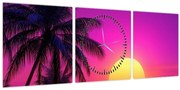 Kép - Lila naplemente pálmafával (órával) (90x30 cm)