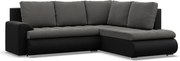 Tokio sarokkanapé, L alakú háttámlával, 2 ágyneműtartóval, bársony + műbőr, jobboldali, szürke - fekete