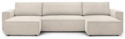 Bézs kordbársony kinyitható sarokkanapé ("U" alakú) Nihad – Bobochic Paris