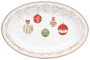 Karácsonyi gömbökkel díszített porcelán asztali ovális kínáló tál Christmas Eve