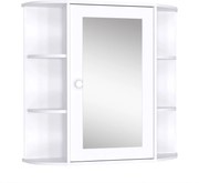 HOMCOM Fürdőszobai Tükörszekrény Fali WC 1 Ajtóval, 2 Belső Polccal és 6 Oldalsó Polccal Nappaliba, Konyhába, Hálószobába 66x17x63 cm Fehér | Aosom