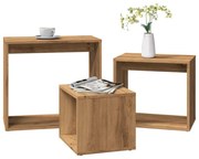 3 db kézműves tölgy színű szerelt fa dohányzóasztal