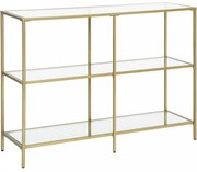 Konzolasztal polcokkal edzett üveglappal, óarany 100x30x73cm