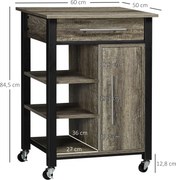 HOMCOM Konyhai Kocsi Fiókkal és Kerekekkel - 60 x 50 x 84,5 cm - Fekete és Tölgy Hatás | Aosom