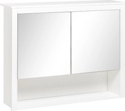 HOMCOM Fali Fürdőszoba Szekrény Tükörrel, Függő Fürdőszoba Szekrény 2 Üvegajtóval és Tárolópolccal 80x20x65 cm Fehér | Aosom