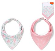 Baba előke/sál 2D szett BabyOno Levelek, rózsaszín/fehér