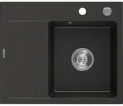 Mexen Ben 1-medencés gránit mosogató jobbos csepptálcával 600 x 500 mm, fekete/arany metál, króm szifon - 6523605000-75
