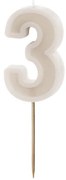 PartyDeco számgyertya, homokszín, 6 cm, 3
