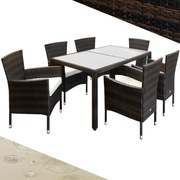 Casaria® Berlin 1+6 polyrattan kerti bútor szett - barna