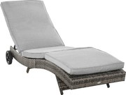 Outsunny Polirattan Napozó Fotel Párnával, 5 Pozícióban Állítható Rattan Napozó Kerti Bútor, S-Alakú Fém Szürke 207 x 70 x 70 cm | Aosom