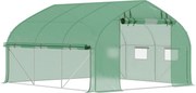 Outsunny Kert Tunnelláda Üvegház, 10,4 m², UV-álló Kert Üvegház, Rolós Cipzáras Ajtó, Hálós Ablakok, Galvanizált Acél Cső és 140g/㎡ PE, 350 x 300 x 20