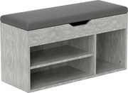 HOMCOM Párnázott Bejárati Cipőtartó, Helytakarékos Cipőállvány 3 Rekesszel, PU Bőr Üléssel, Nappali és Előszoba Használatra, 80x30x43 cm, Fekete és Sz