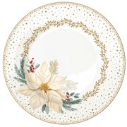 Karácsonyi porcelán desszertes tányér fehér arany mikulásvirág White Elegance