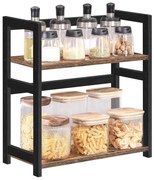 Fűszertartó asztali polc 2 szintes bambusz kerettel, 42 x 43 x 18 cm, arna-fekete