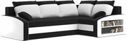 Grande sarokkanapé polcokkal , polc a jobb karfaban, jobboldali, szövet anyag, bonell töltet, fekete - fehér