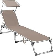 Napozóágy, napernyővel, állítható háttámlával, összecsukható, 55 x 193 x 31 cm, terhelhetőség 150 kg, bézs