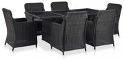 7 részes fekete kültéri polyrattan étkezőgarnitúra