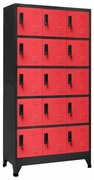 antracitszürke-piros acél zárható szekrény 90 x 40 x 180 cm