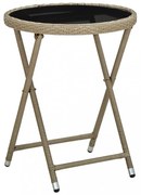 bézs polyrattan és edzett üveg teázóasztal 60 cm