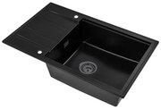 SINK Quality Mosogató minőségi Ferrum New 8010, 1 kamrás gránit mosogató 800x500x210 mm + grafit szifon, fekete, SKQ-FER.8010.BK.XB