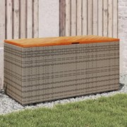 szürke polyrattan és akácfa kerti tárolóláda 110 x 50 x 54 cm