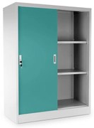 Közepes univerzális fém szekrény tolóajtókkal 90 x 40 x 120 cm, hengerzár, zöld - ral 6033