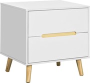 HOMCOM Ágy melletti asztal 2 fiókkal és fa lábakkal Modern Stílus 50x40x50,5 cm Fehér | Aosom