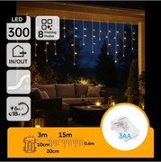 Aigostar - LED kültéri karácsonyi fényfüzér 300xLED/8 világítási mód 3xAA 18x06m IP44 meleg fehér