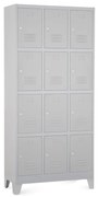 Fém szekrény - 12 doboz, 90 x 40 x 195 cm, fix lábakkal, hengerzár, világos szürke - ral 7035