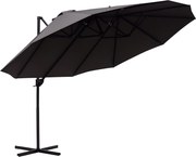 Outsunny XXL Napernyő, Ovális 445x270cm, Kerti Napernyő Kézi Karral, Keresztaljú Napernyő Sötétszürke | Aosom