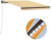 sárga és fehér kézzel kihúzható LED-es napellenző 300 x 250 cm