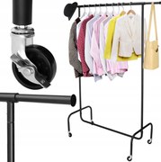 Gurulós Ruhaakasztó Állvány Fekete Padló Fém Loft Gardróbszekrény