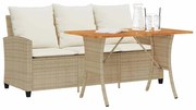 3 személyes bézs polyrattan kerti kanapé asztallal&amp;párnával