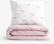 Goldea pamut ágyneműhuzat duo - rózsaszín masnik, púderrózsaszín hátoldal 140 x 200 és 70 x 90 cm