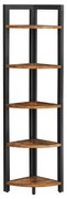 5 szintes sarok könyvespolc, sarokpolc, rusztikus barna