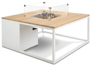 COSI gázkandallóval ellátott asztal - Cosiloft 100 típus, fehér váz / teakfa tetejű