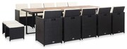15 részes fekete polyrattan kültéri étkezőgarnitúra párnákkal