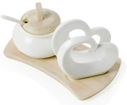 Double Heart porcelán és bambusz cukortartó és szalvétatartó szett - Brandani