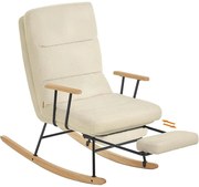 Hintaszék fa lábakkal, plüss szövettel, 4 fokozatban állítható háttámlával, krémfehér