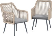 Outsunny 2 db kerti rattan szék párnákkal és kartámaszokkal, porszórt acél váz — időjárásálló erkély/terasz, világosszürke (54.1 x 65.0 x 80.0 cm) | A
