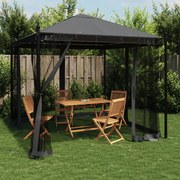 antracitszürke acél pavilon hálós oldalakkal 2,93 x 2,93 m