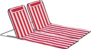 Outsunny 2 db-os állítható háttámlás beach napozóágy szett 5 pozícióval, fejtámlával és utazótáskával, acél és PE, 124x53x35-45 cm, Piros és Fehér | A