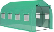 Outsunny 4x2x2 m Kültéri Üvegház 8 Hálós Ablakkal és Ajtóval, Zöld Kert Üvegház Teraszkerthez | Aosom