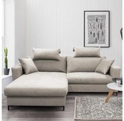 L-alakú, balos elrendezésű, ággyá alakítható sarokgarnitúra tárolóval HORTA, szürke