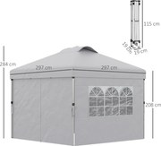 Outsunny Összecsukható Kertipavilon Pop-up Recepiós Sátor 3x3 Állítható Magasságú Oldalfalakkal, Szellőzőkkel, Ablakokkal és Kerekes Hordtáskával 300D