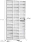 HOMCOM CD/DVD Tároló Polc 1116 CD-hez 36 Magasságban Állítható Rekesszel 195 x 102 x 23.5 cm Fehér | Aosom